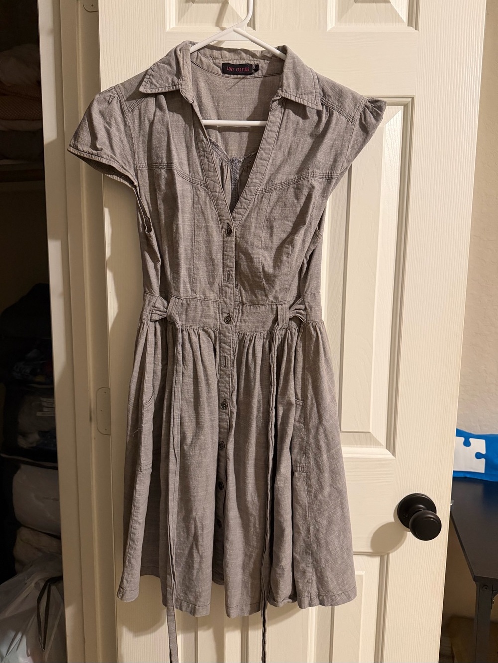 Love Culture Light Gray Button-Front Midi Dress